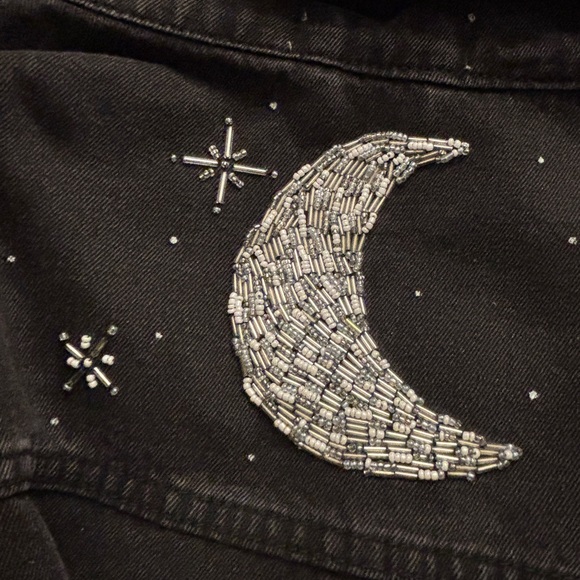 Black Denim Jacket with Silver Moon and Stars - Picture 7 of 8